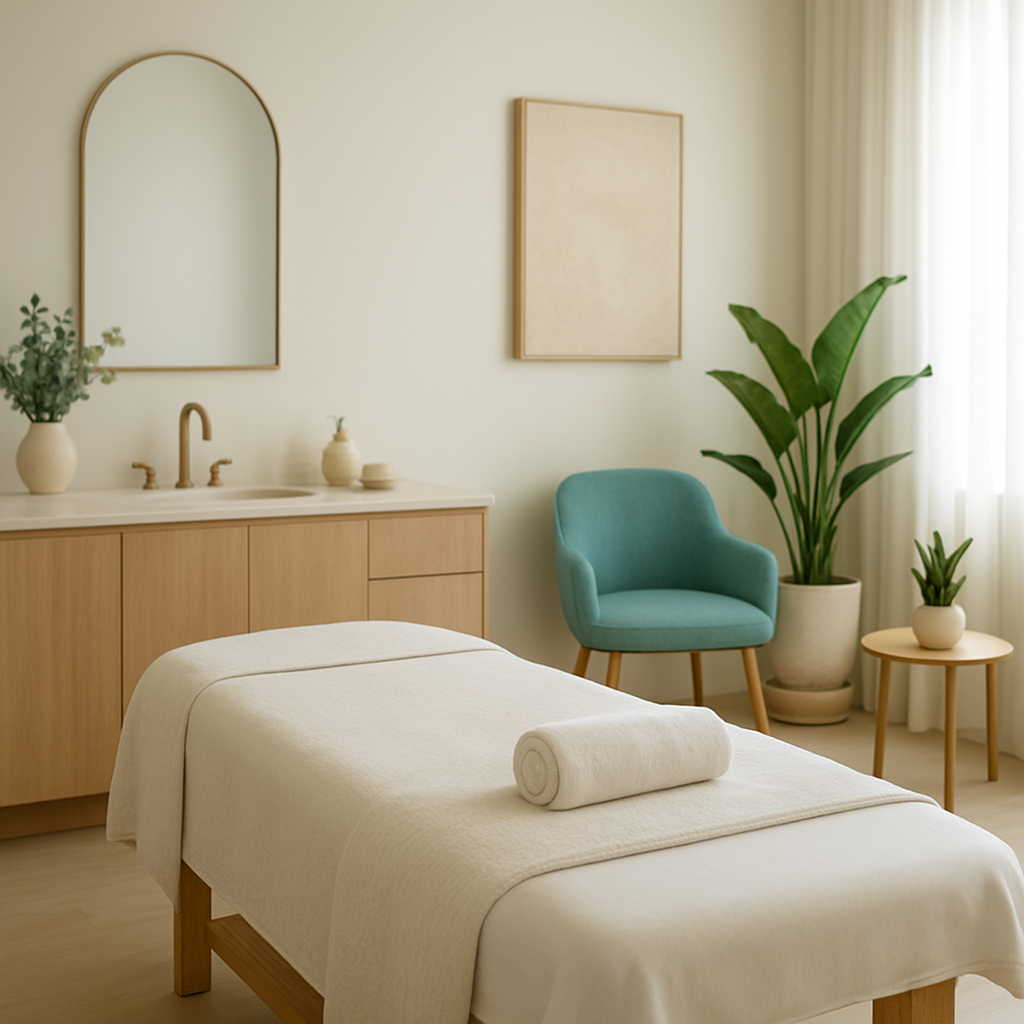 A bright, modern med-spa treatment space